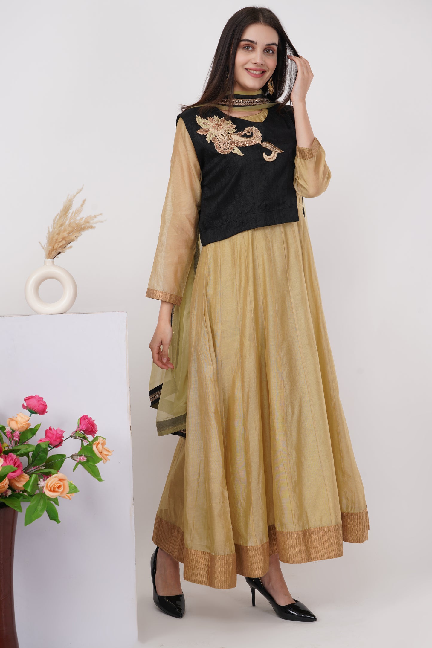 Black and Gold Kurta Set