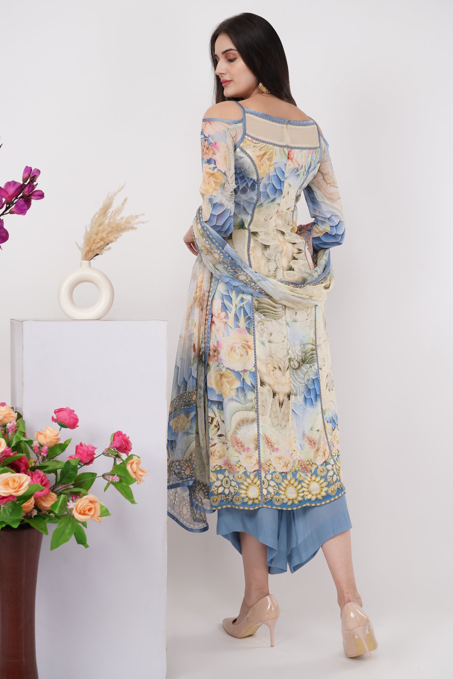 Blue and Ivory Digital Print Kurta Set