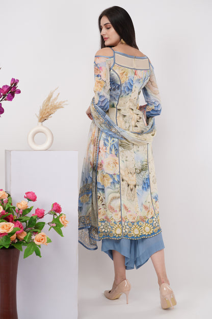 Blue and Ivory Digital Print Kurta Set