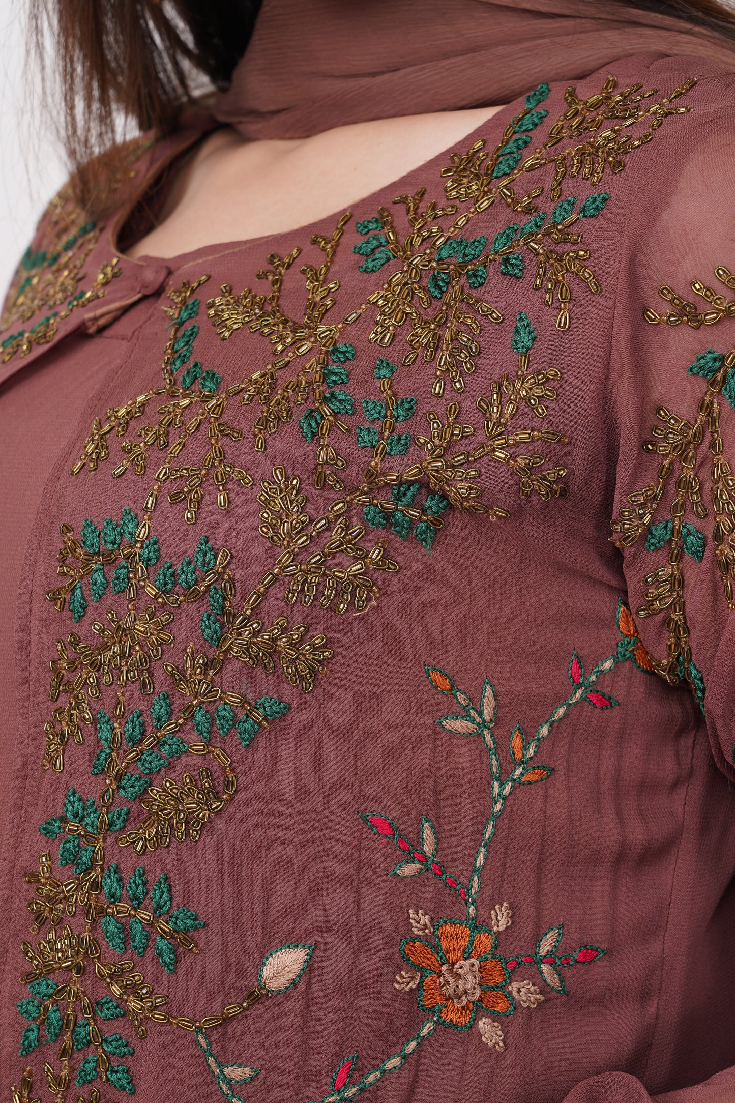 Brown Embroidered Kurta Set with Jacket