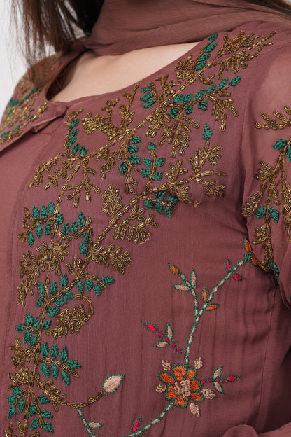 Brown Embroidered Kurta Set with Jacket