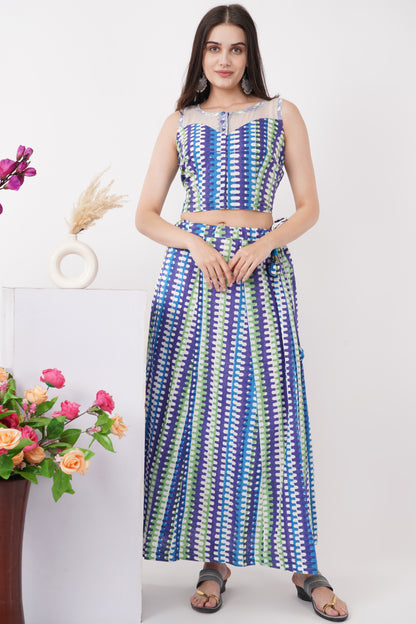 Blue and White Lehenga Saree Set