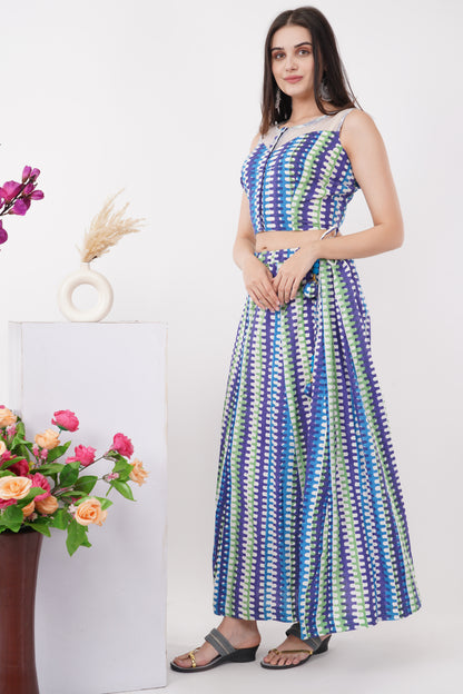 Blue and White Lehenga Saree Set