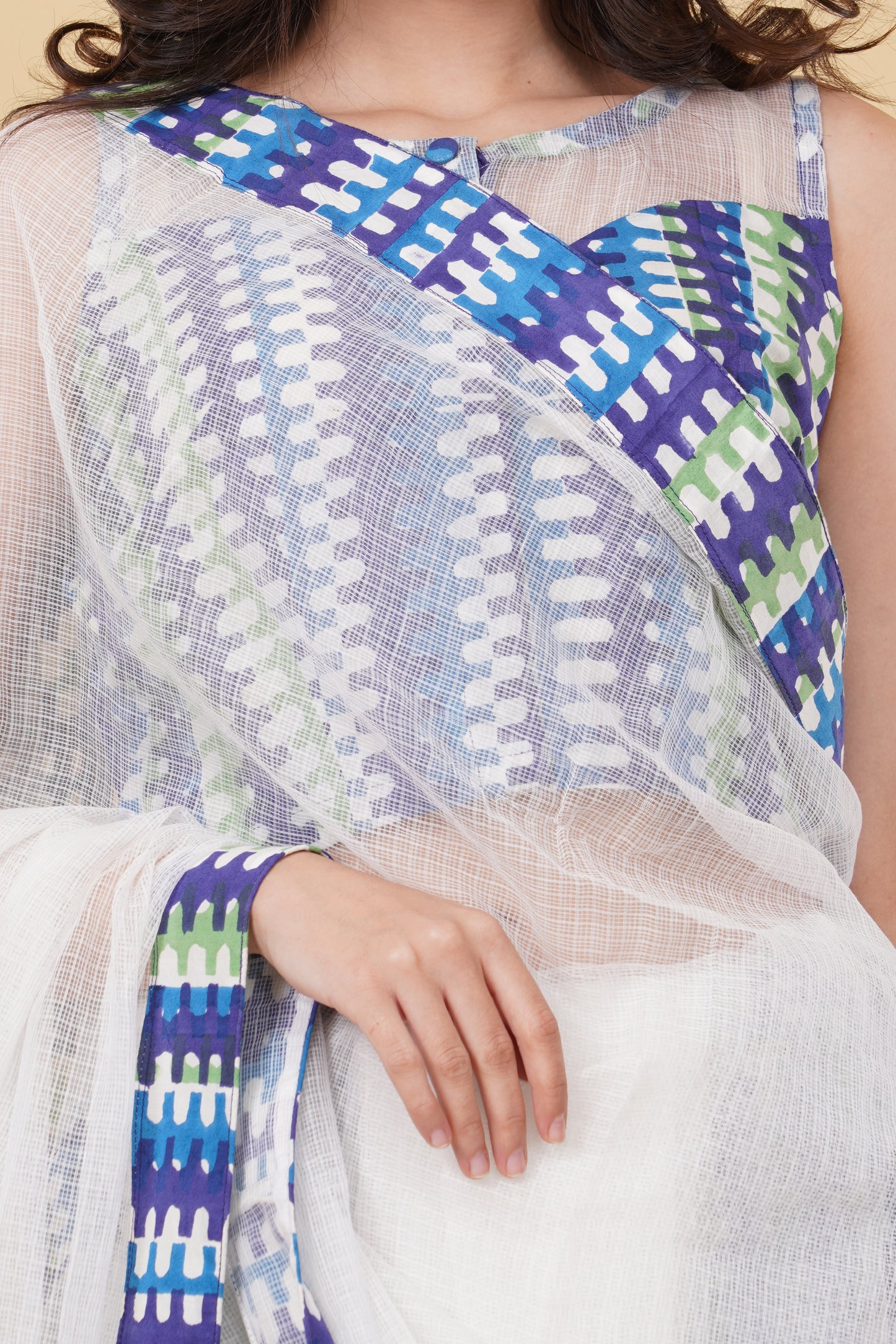 Blue and White Lehenga Saree Set
