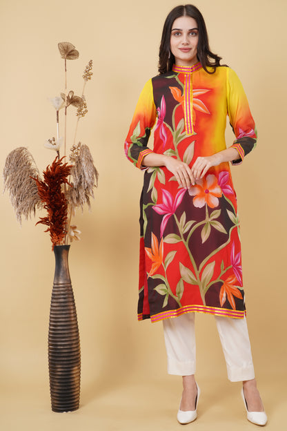 Red Summer Hand-Painted Kurti