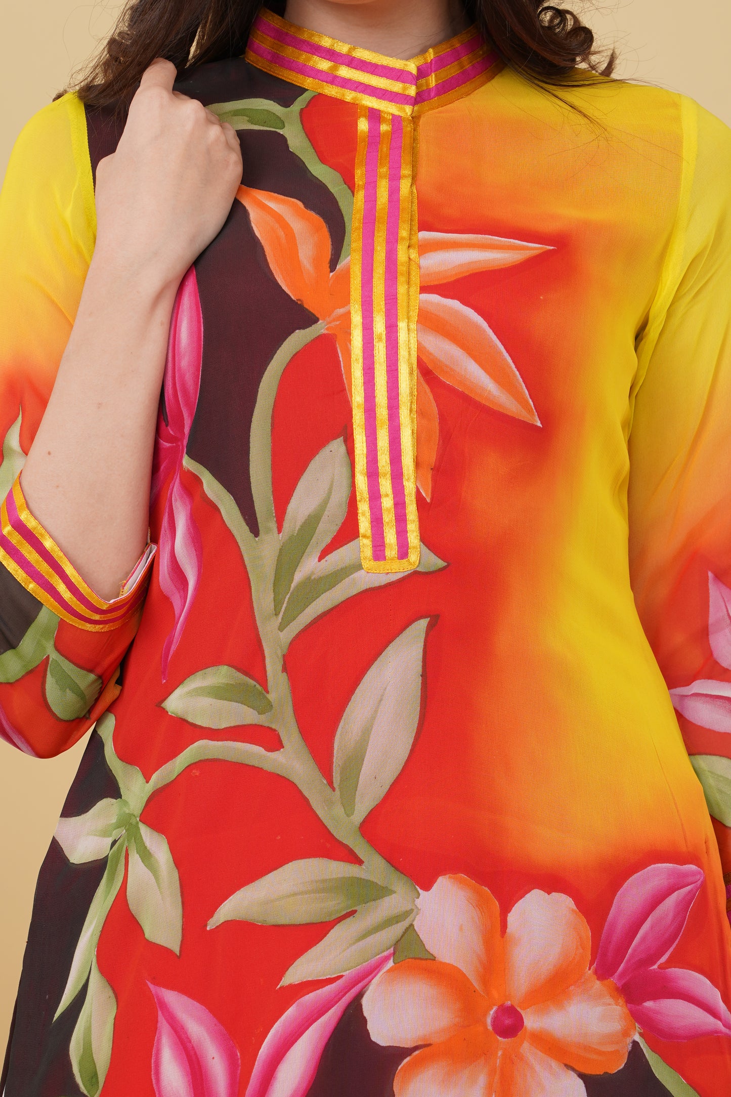 Red Summer Hand-Painted Kurti