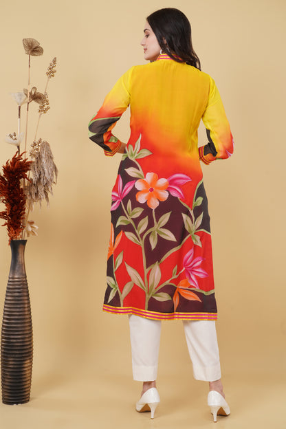 Red Summer Hand-Painted Kurti
