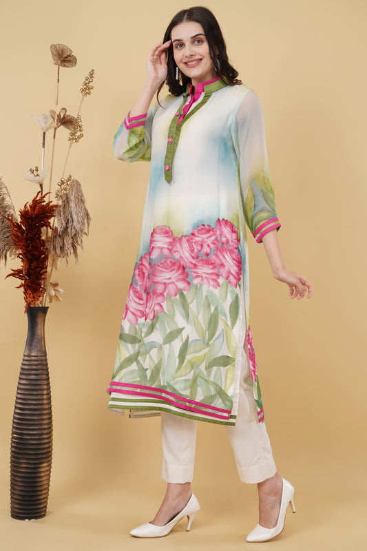 White Summer Hand-Painted Kurti