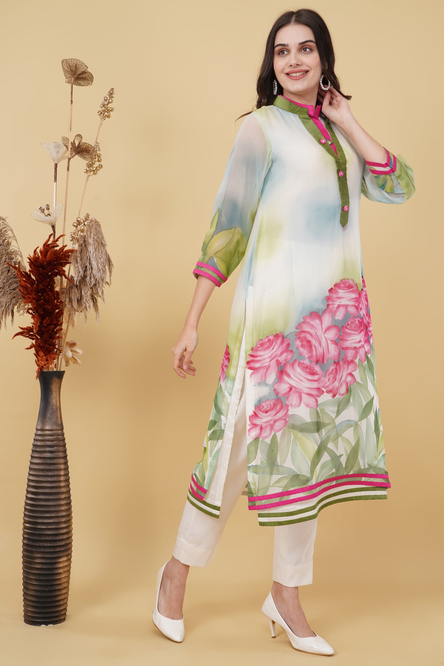 White Summer Hand-Painted Kurti