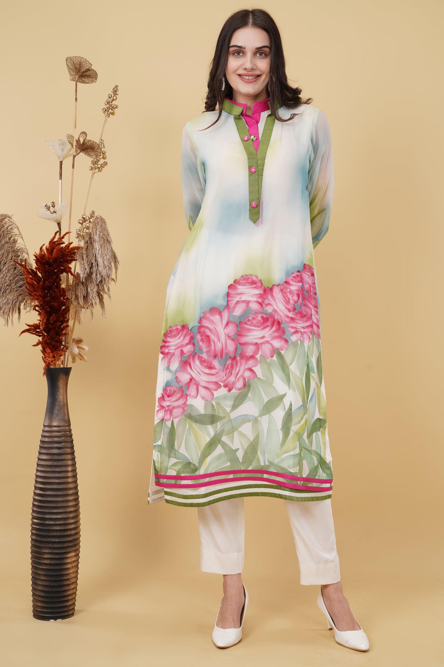 White Summer Hand-Painted Kurti