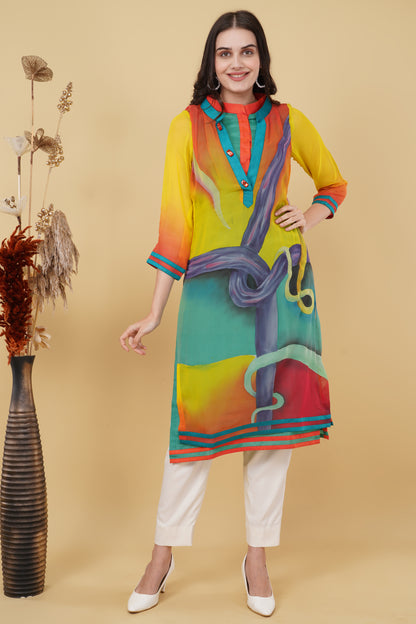 Yellow Summer Hand-Painted Kurti