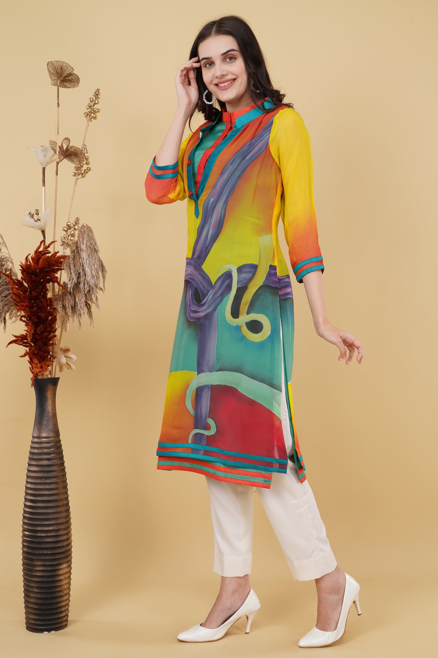 Yellow Summer Hand-Painted Kurti