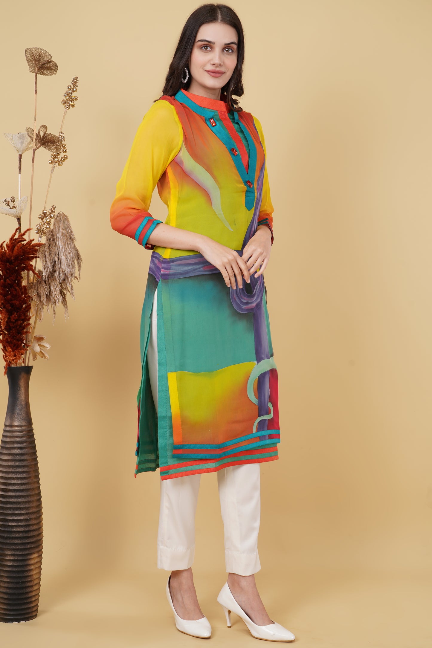 Yellow Summer Hand-Painted Kurti