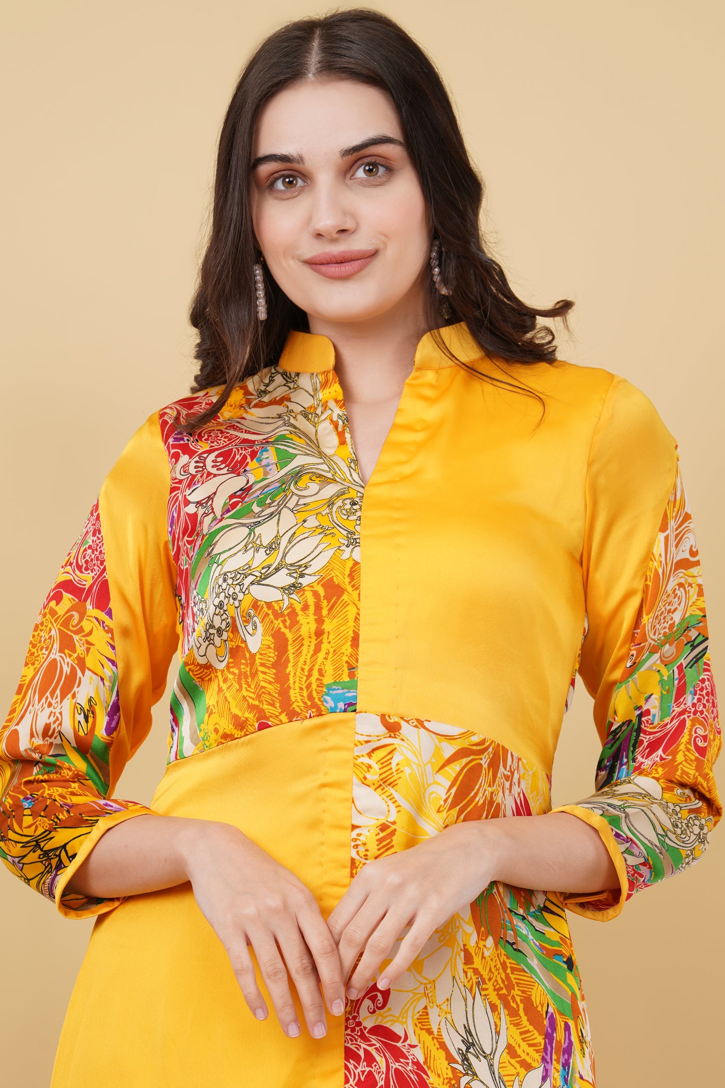 Yellow Floral Panelled Kurti