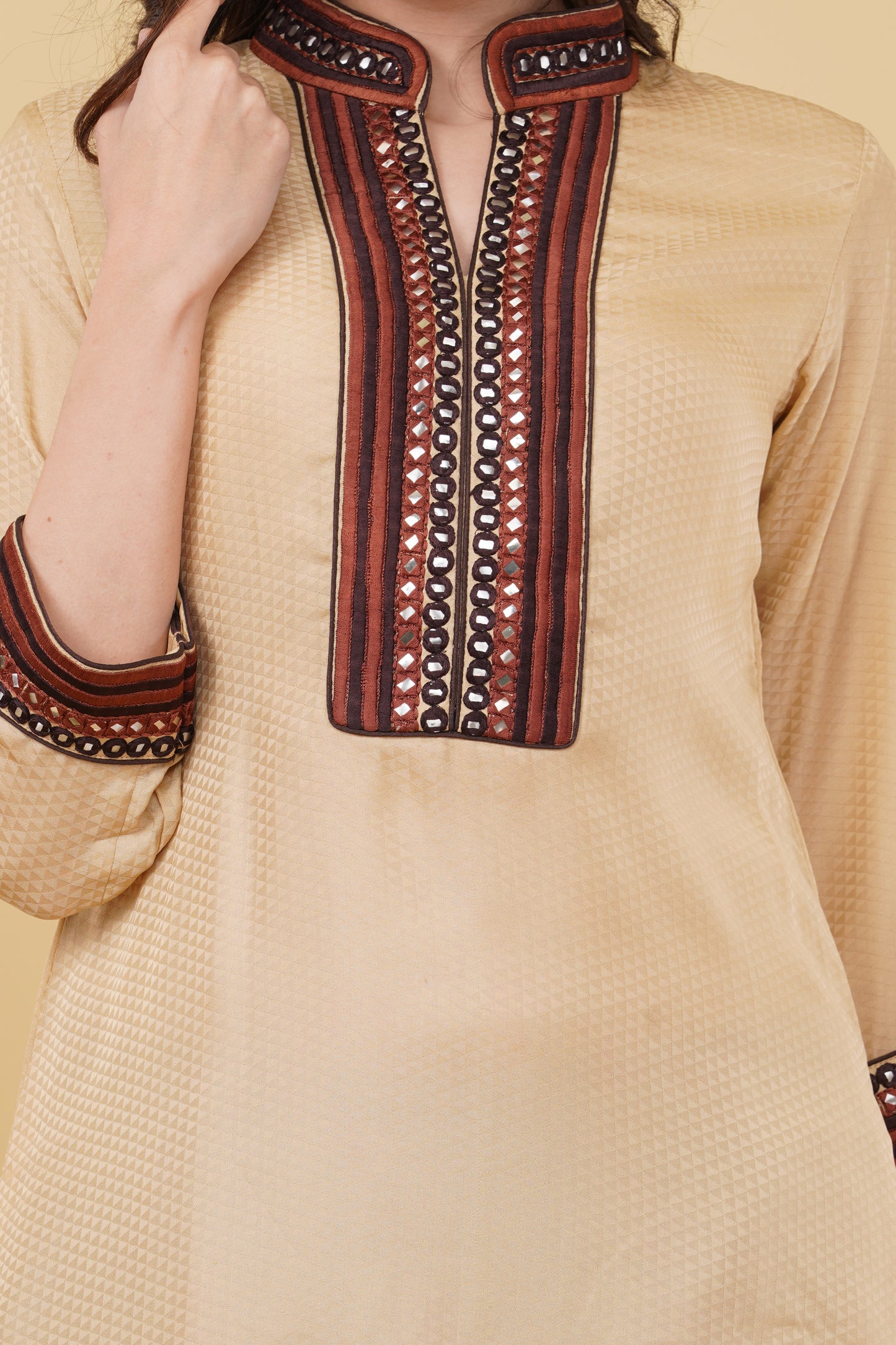 Beige Embroidered Kurti
