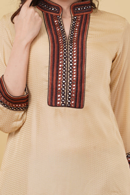Beige Embroidered Kurti