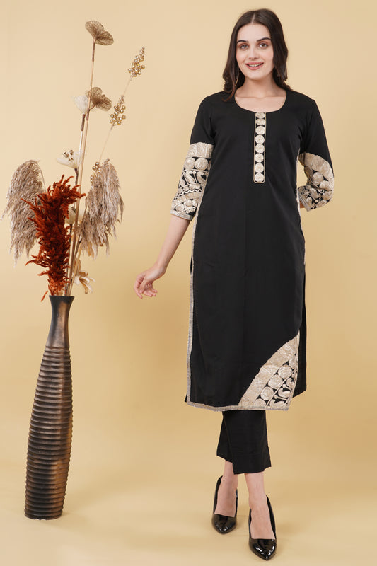 Black and Gold Embroidered Kurti