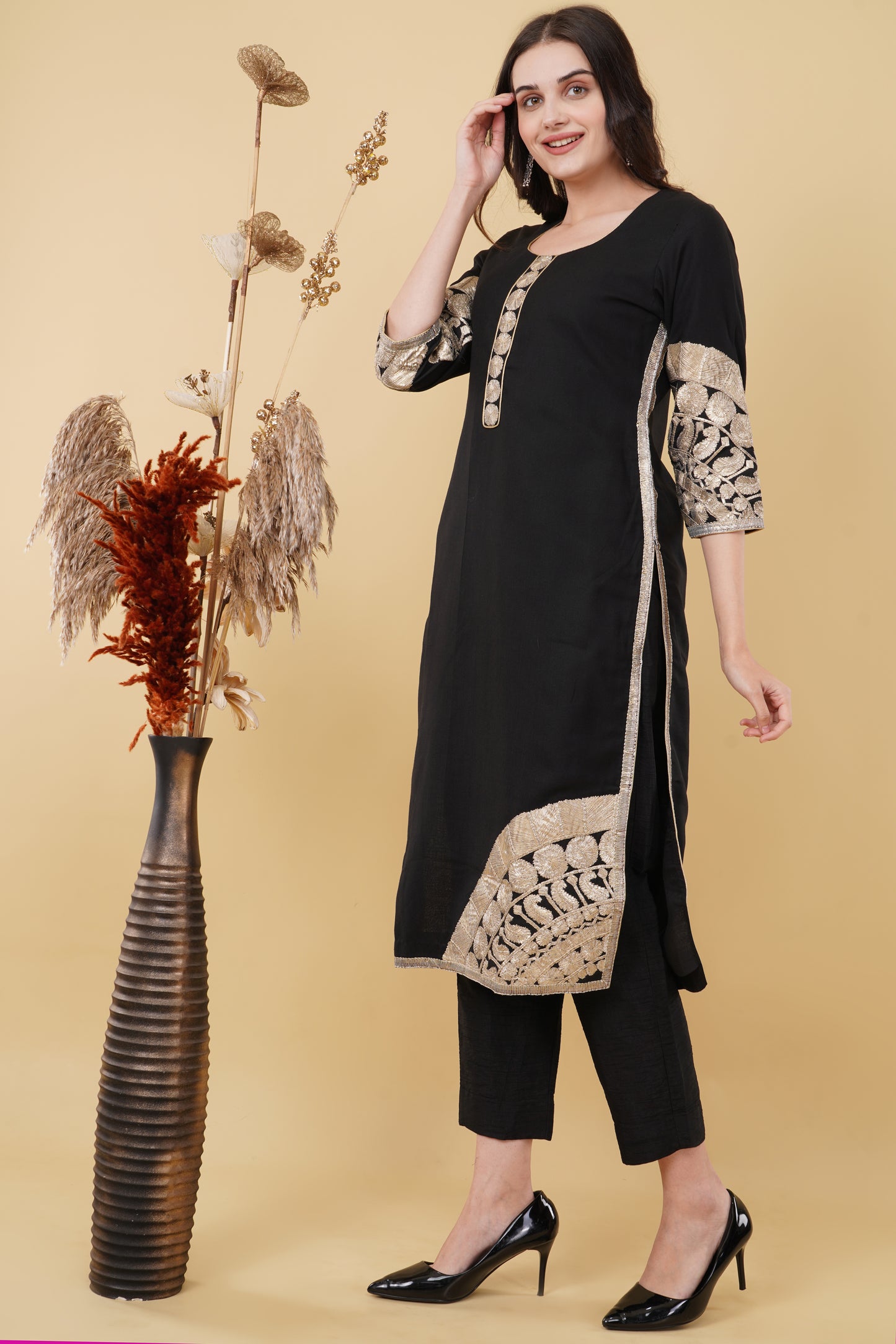 Black and Gold Embroidered Kurti