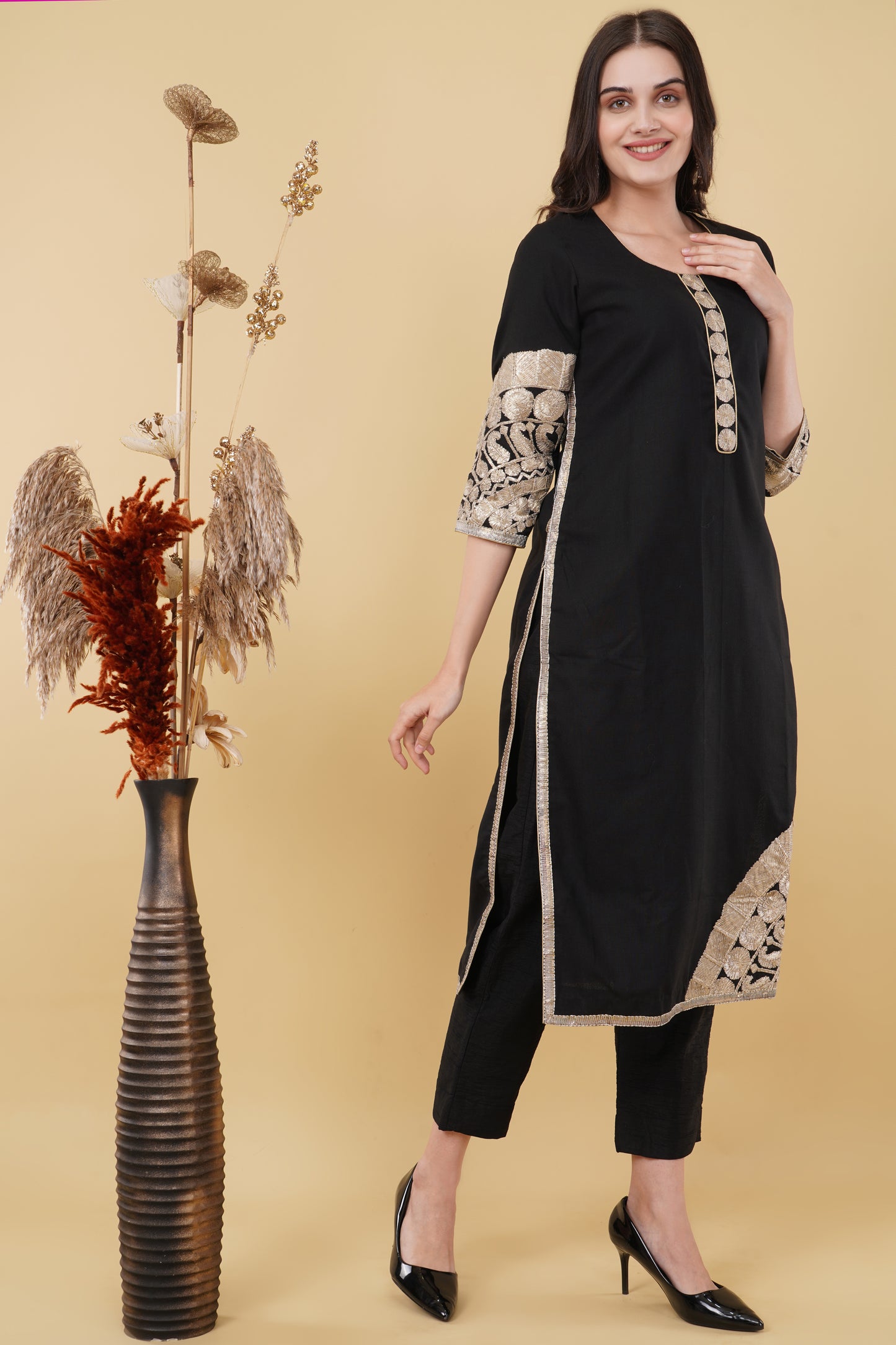 Black and Gold Embroidered Kurti