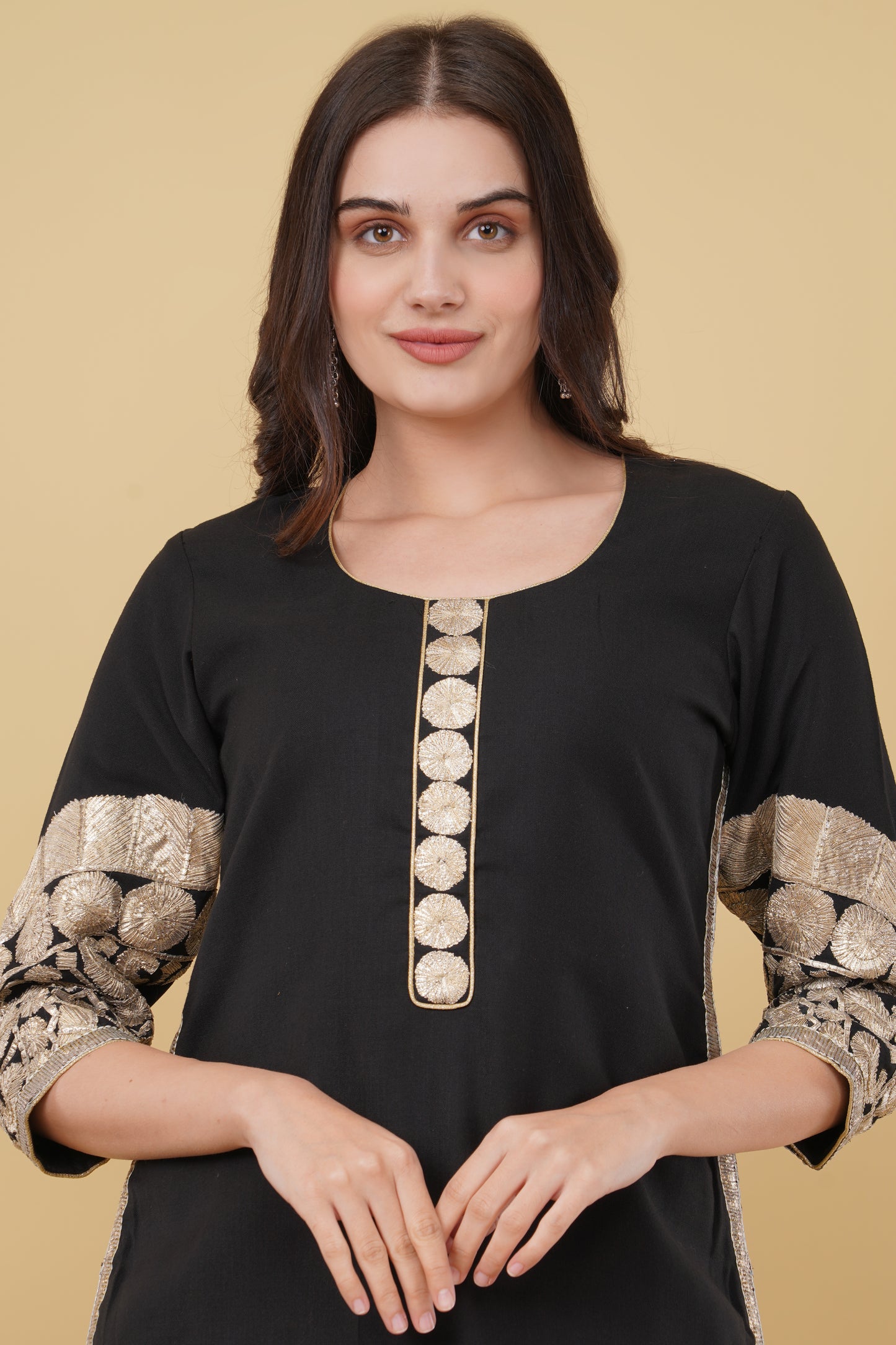 Black and Gold Embroidered Kurti