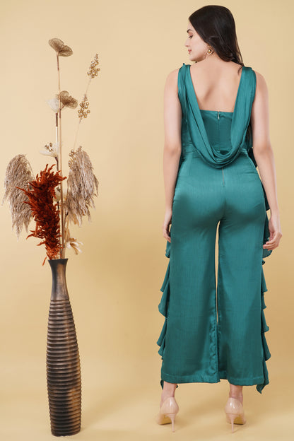 Teal Cascade Detail Cutout Jumpsuit