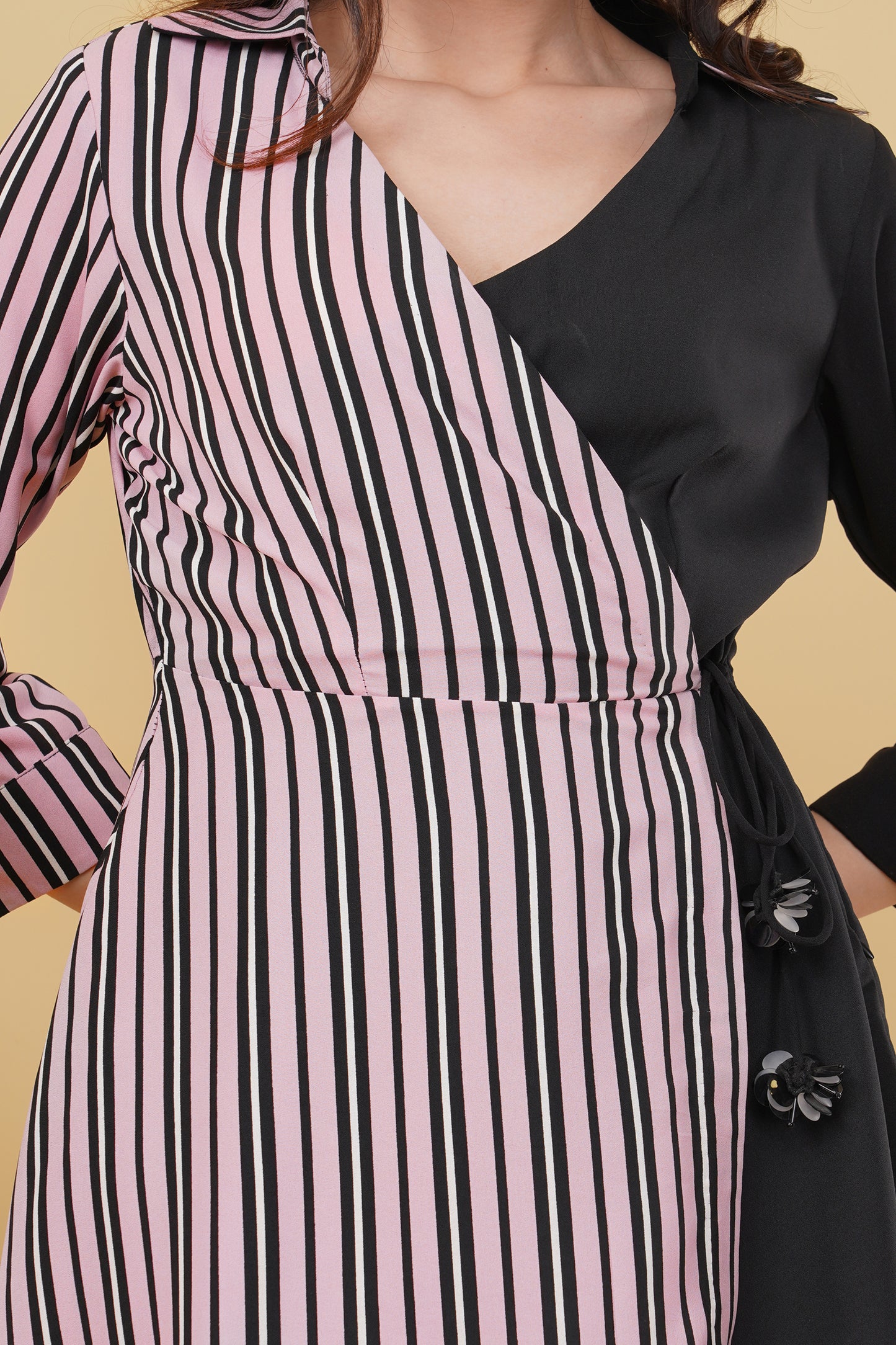 Pink and Black Stripes Colour Block Co-ord Set