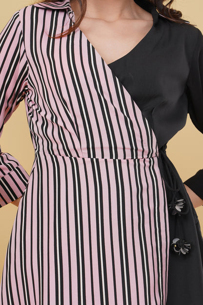 Pink and Black Stripes Colour Block Co-ord Set