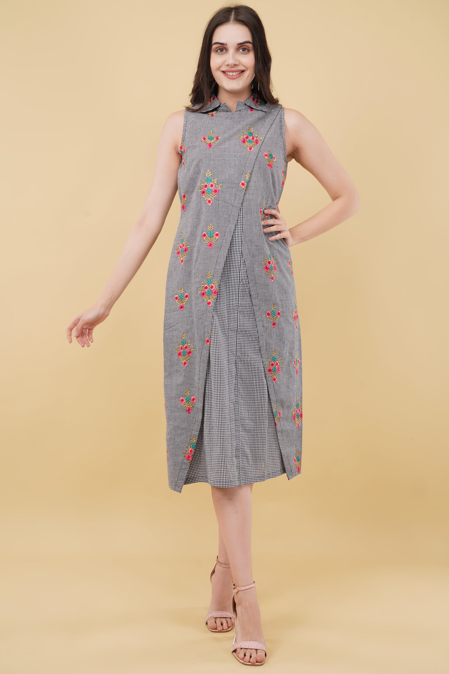 Grey Floral Print Short Straight Cut Dress Grey Floral Print Short Straight Cut Dress