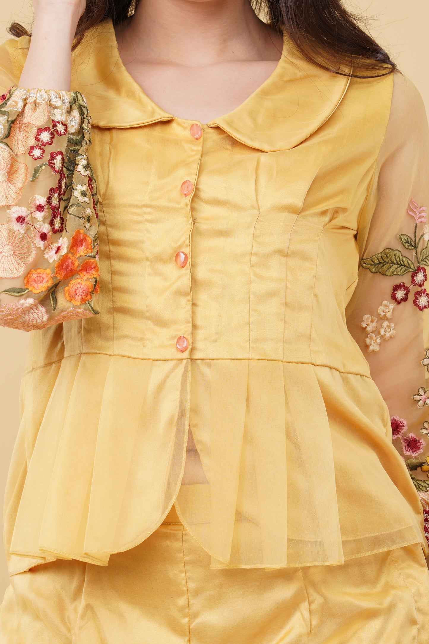 Ochre Yellow Floral Embroidered Co-ord Set