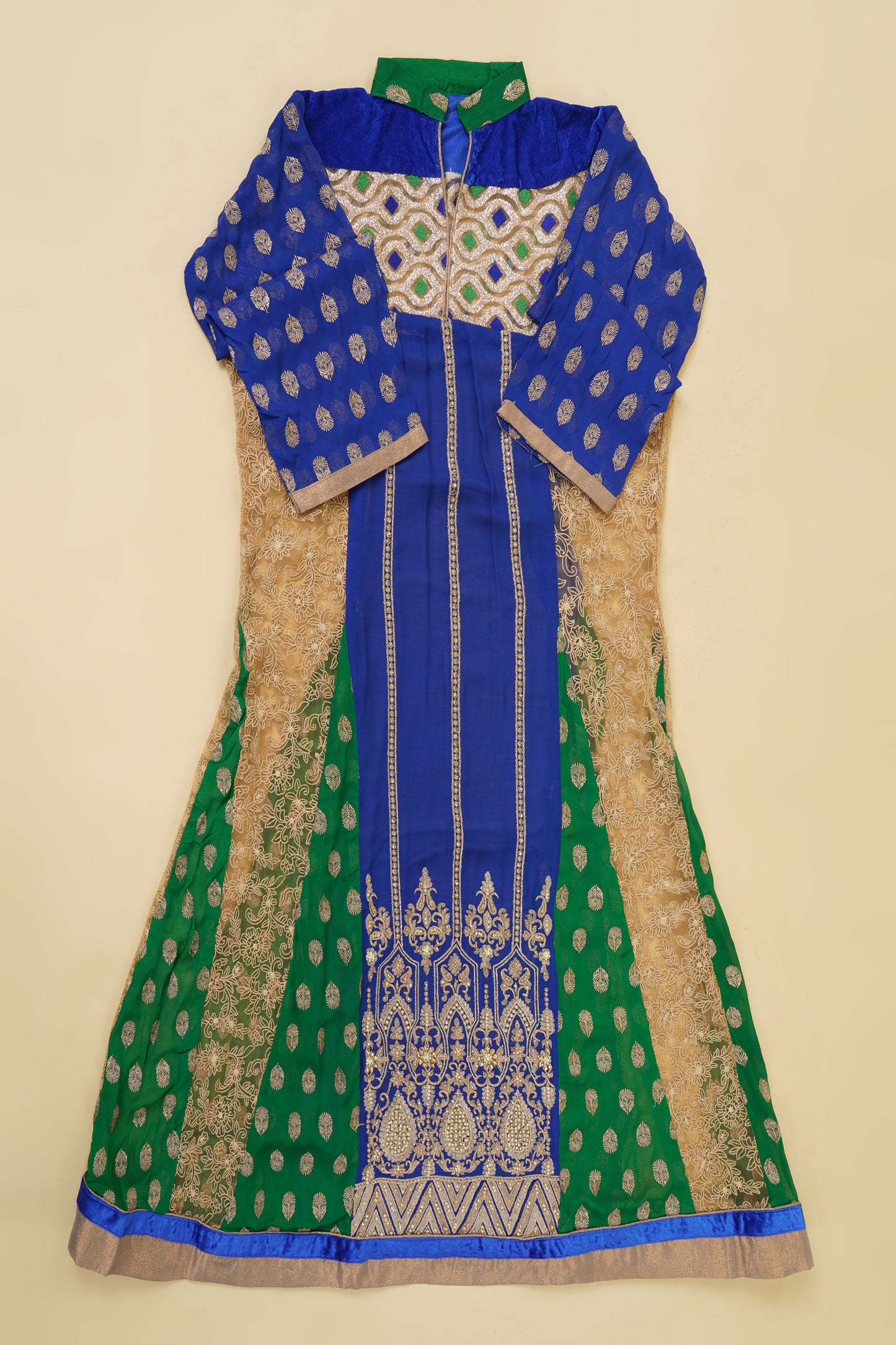 Blue and Green Gota Embroidered Unstitched Suit Piece