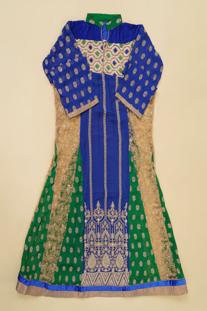 Blue and Green Gota Embroidered Unstitched Suit Piece