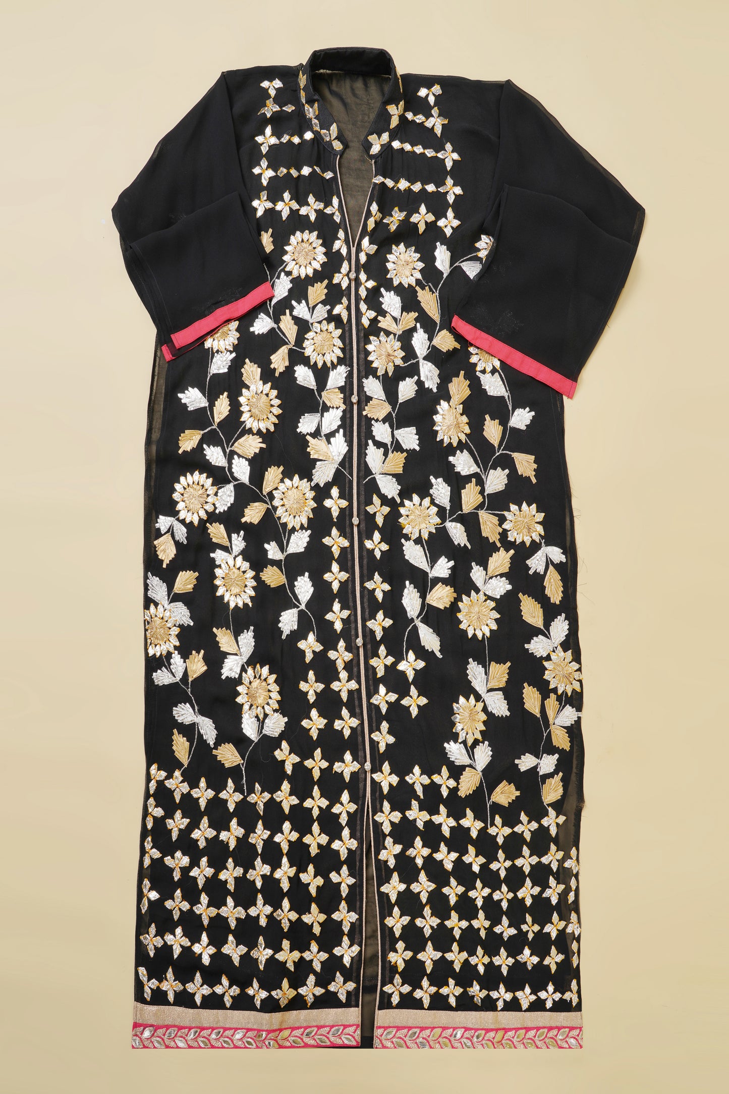 Black and Gold Gota Work Unstitched Suit Piece