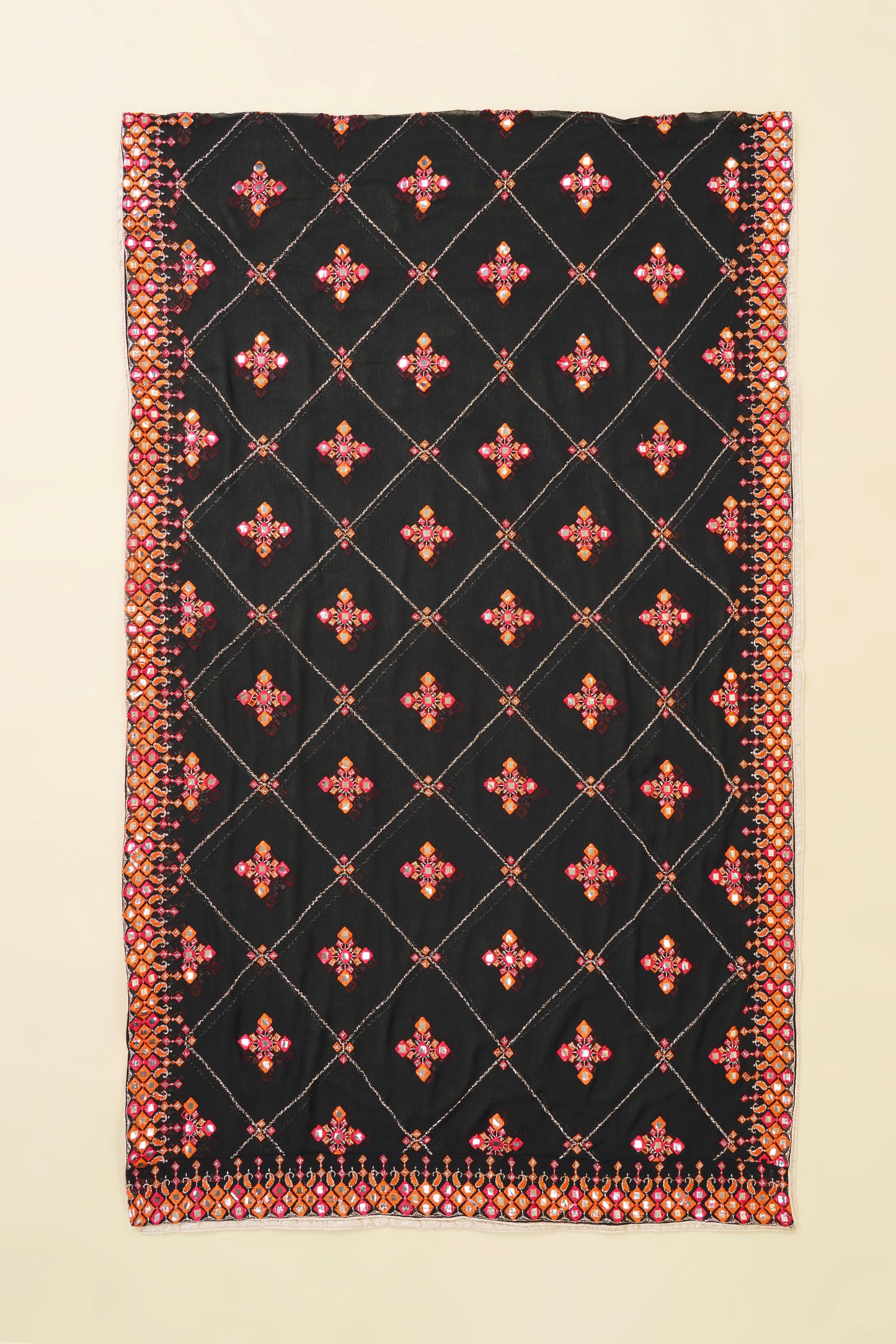 Black Heavy Work Unstitched Suit Piece