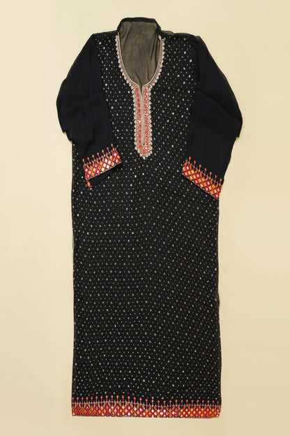 Black Heavy Work Unstitched Suit Piece