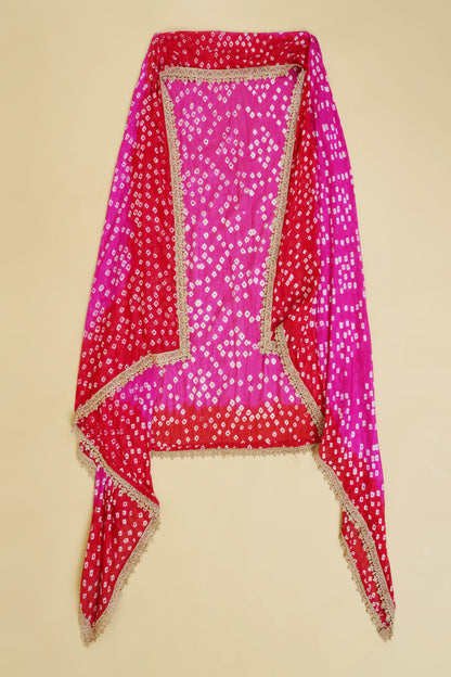 White with Pink Ombre Bandhani Shrug Unstitched Suit Piece