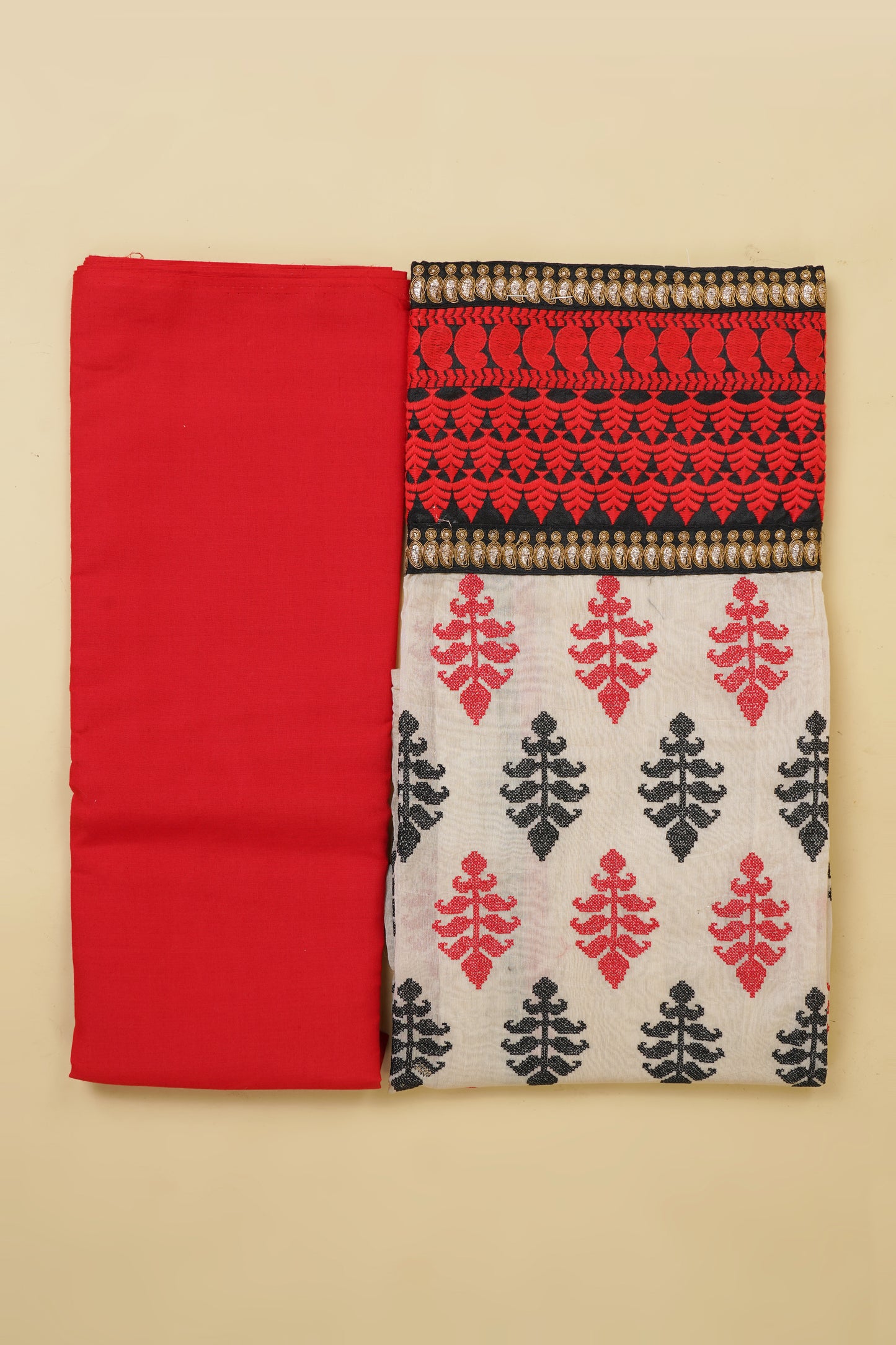 Black and Red on White Unstitched Suit Piece