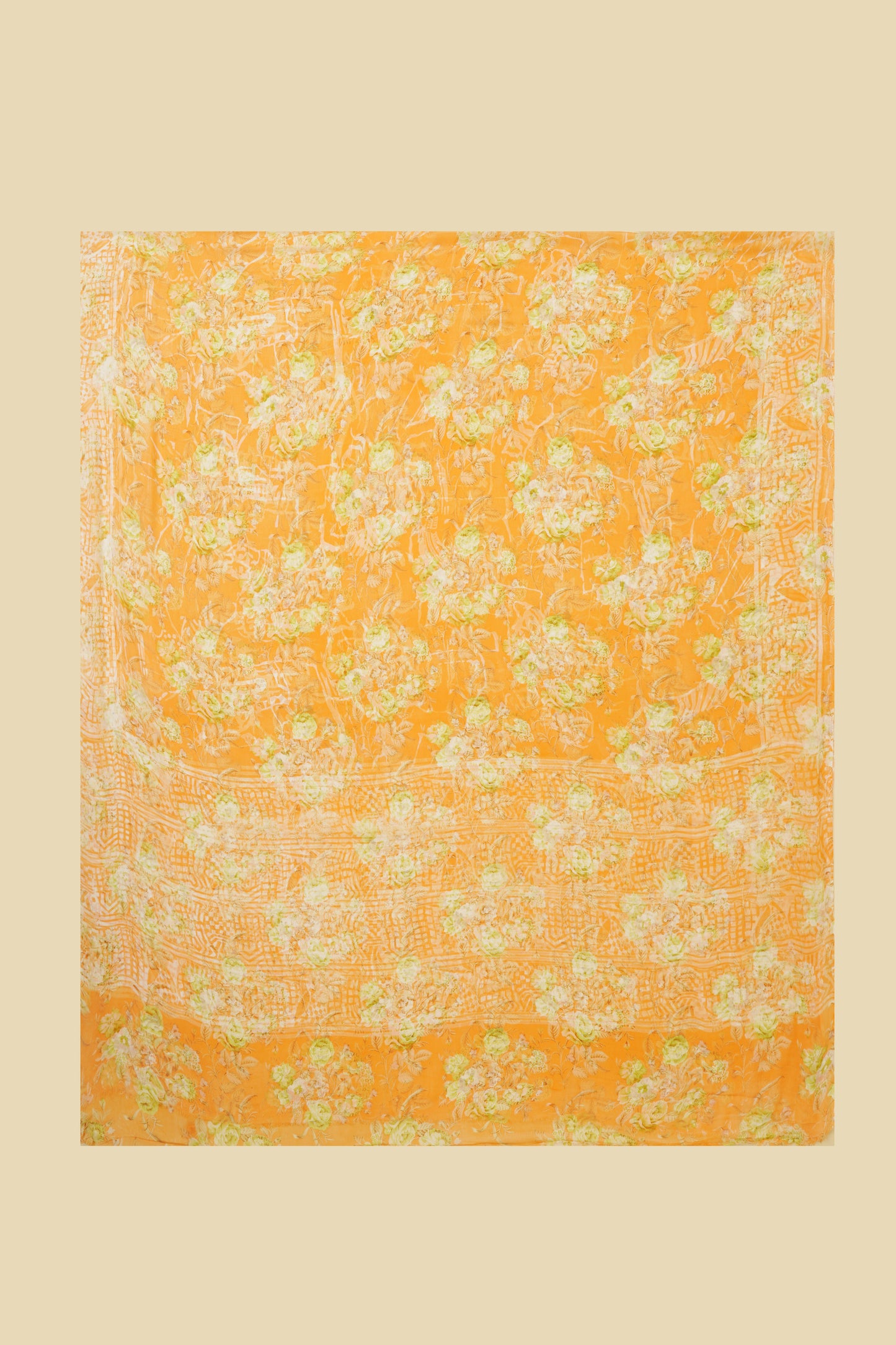 Orange Printed Unstitched Suit Piece