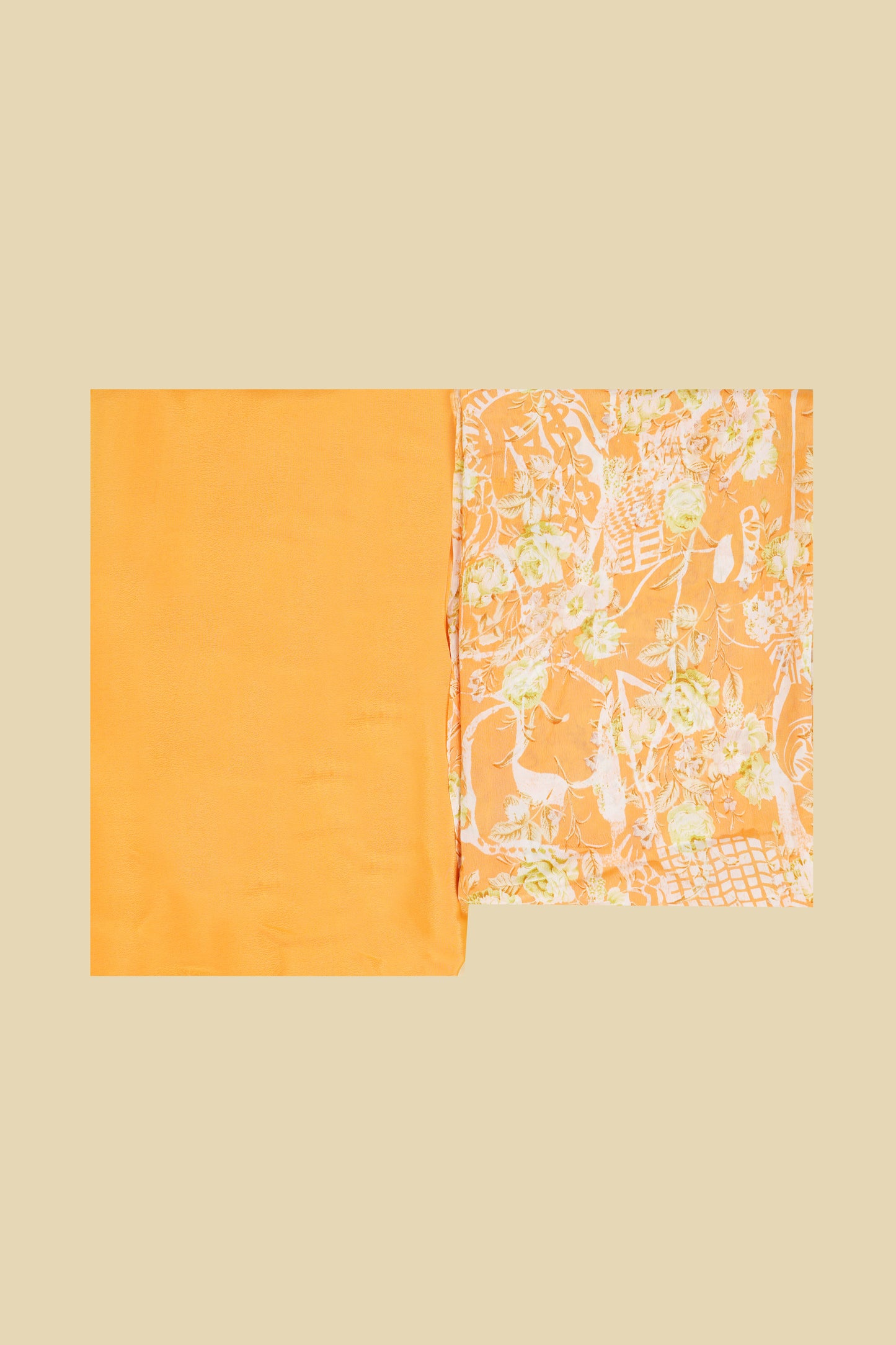 Orange Printed Unstitched Suit Piece