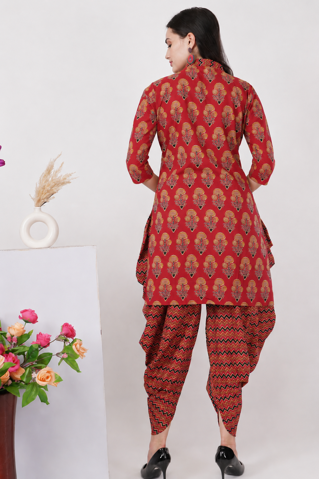 Brick Red Printed Kurta Dhoti Set