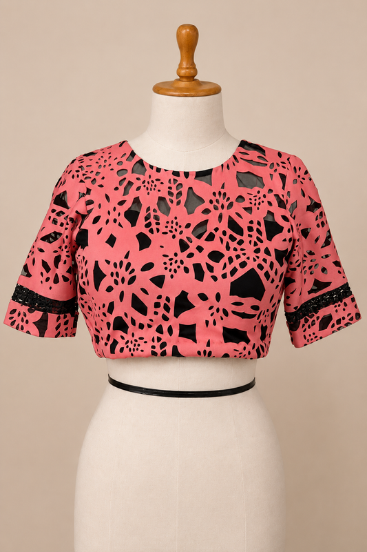 Pink and Black Laser Cut Blouse
