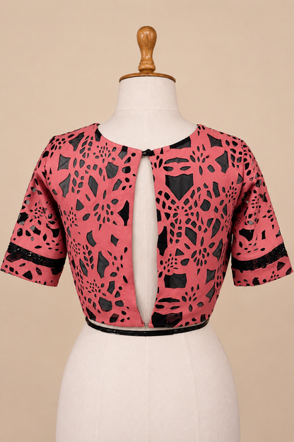 Pink and Black Laser Cut Blouse