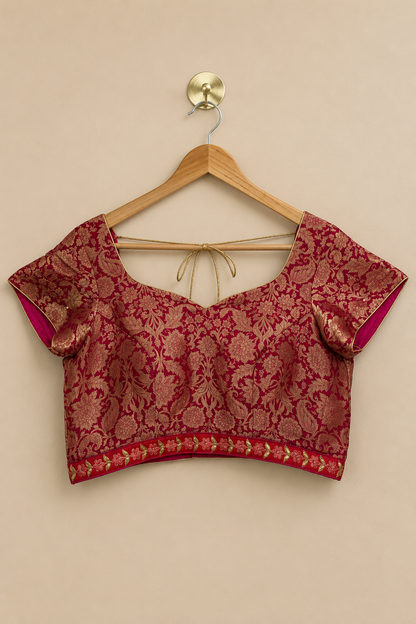 Pink and Red Brocade Blouse