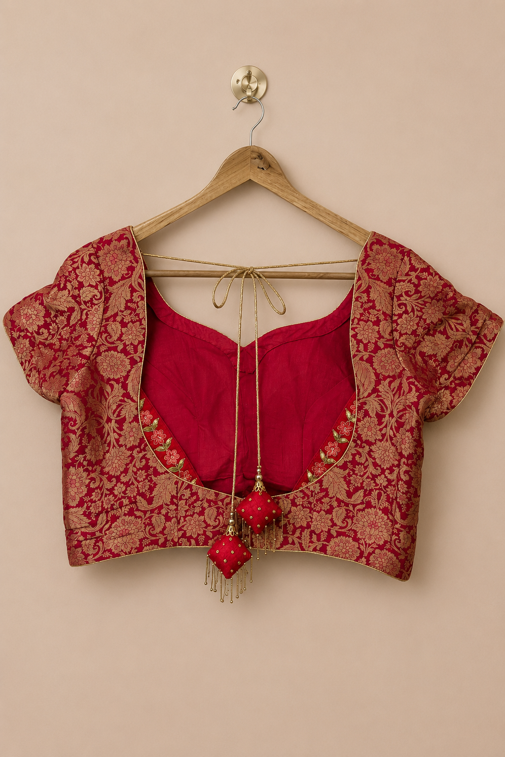 Pink and Red Brocade Blouse