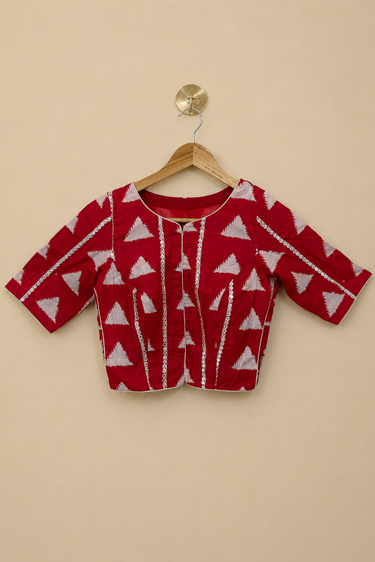 Red and White Cotton Blouse