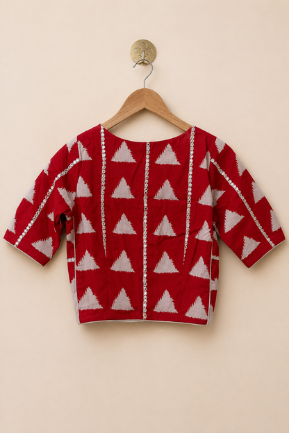 Red and White Cotton Blouse