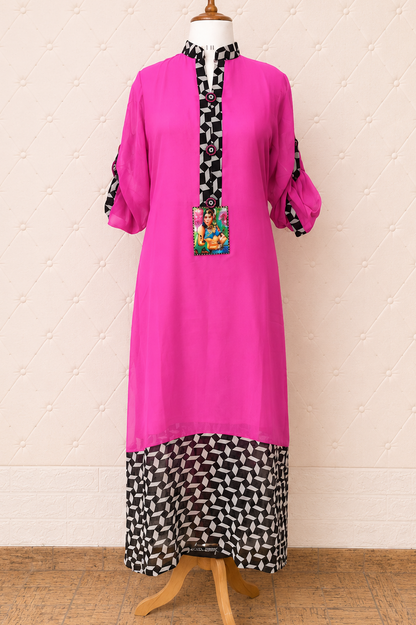 Neon Pink and Monotone Digital Print Kurta