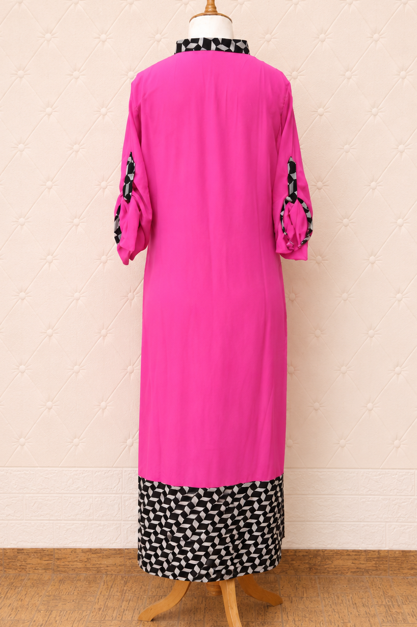 Neon Pink and Monotone Digital Print Kurta