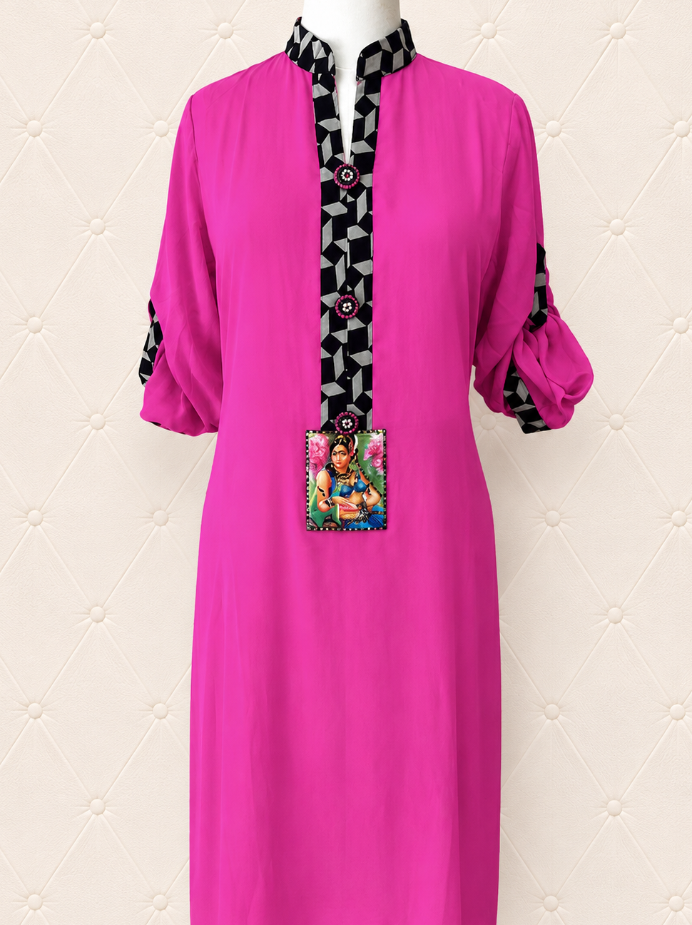 Neon Pink and Monotone Digital Print Kurta