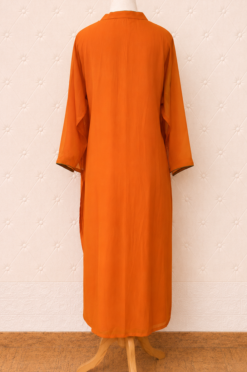 Orange Georgette Unstitched Kurta and Phulkari Stitched Salwar Set
