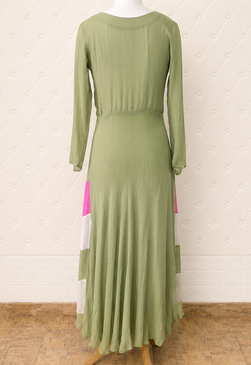 Green and Pink Geometric Digital Print Dress
